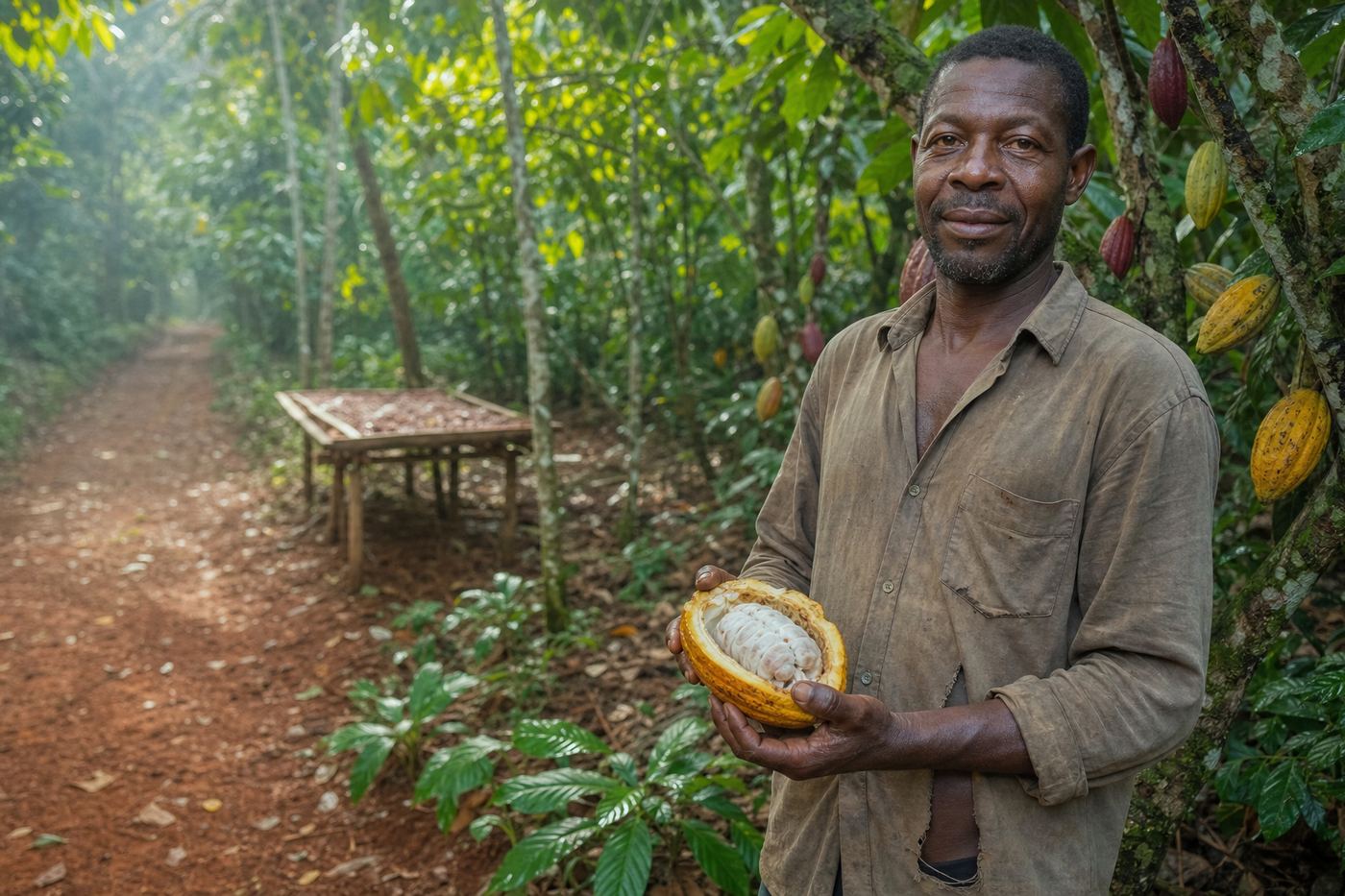 Plantation de cacao à Niablé, aux portes du Ghana